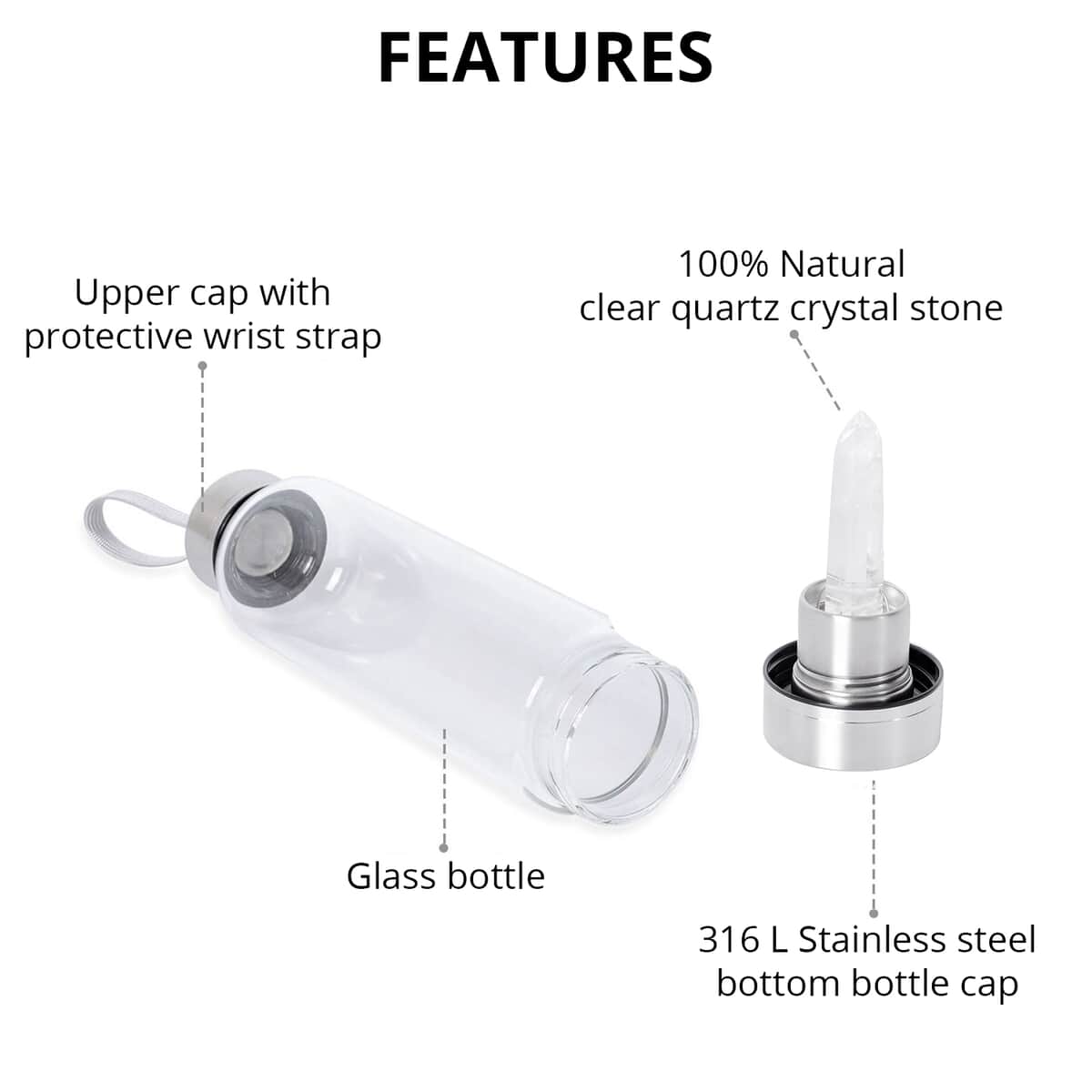 Glass Bottle with Clear Quartz Crystal (18.6 oz) image number 2