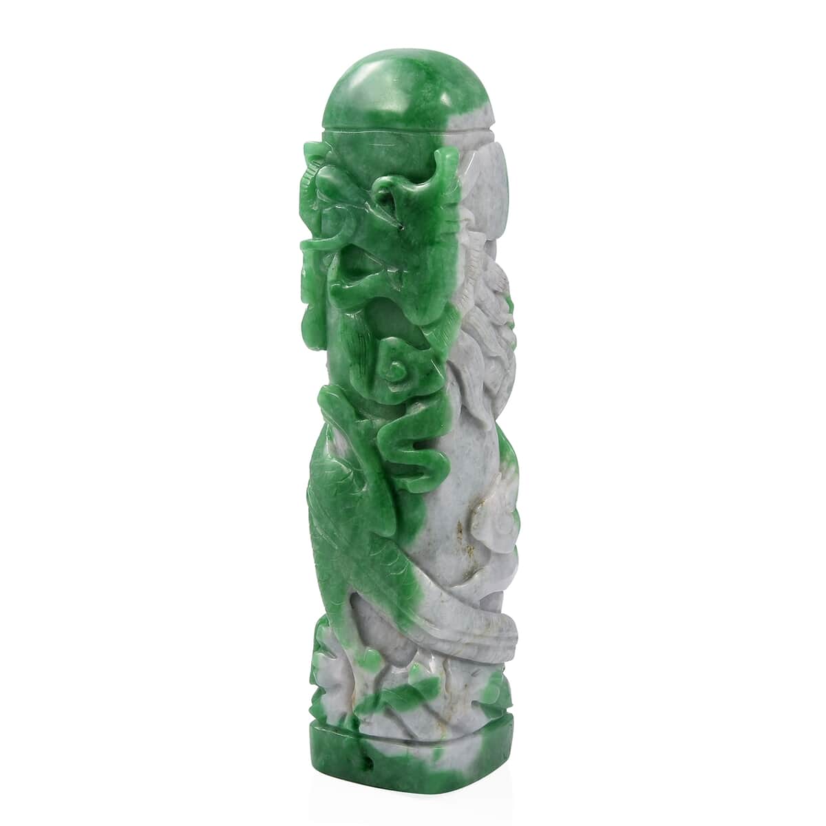 Green Jade (D) Column Dragon with Auspicious Clouds Decoration image number 1