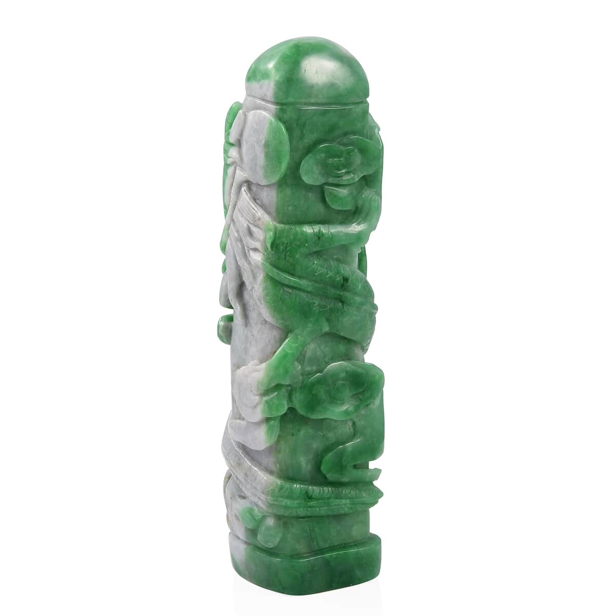 Green Jade (D) Column Dragon with Auspicious Clouds Decoration image number 2