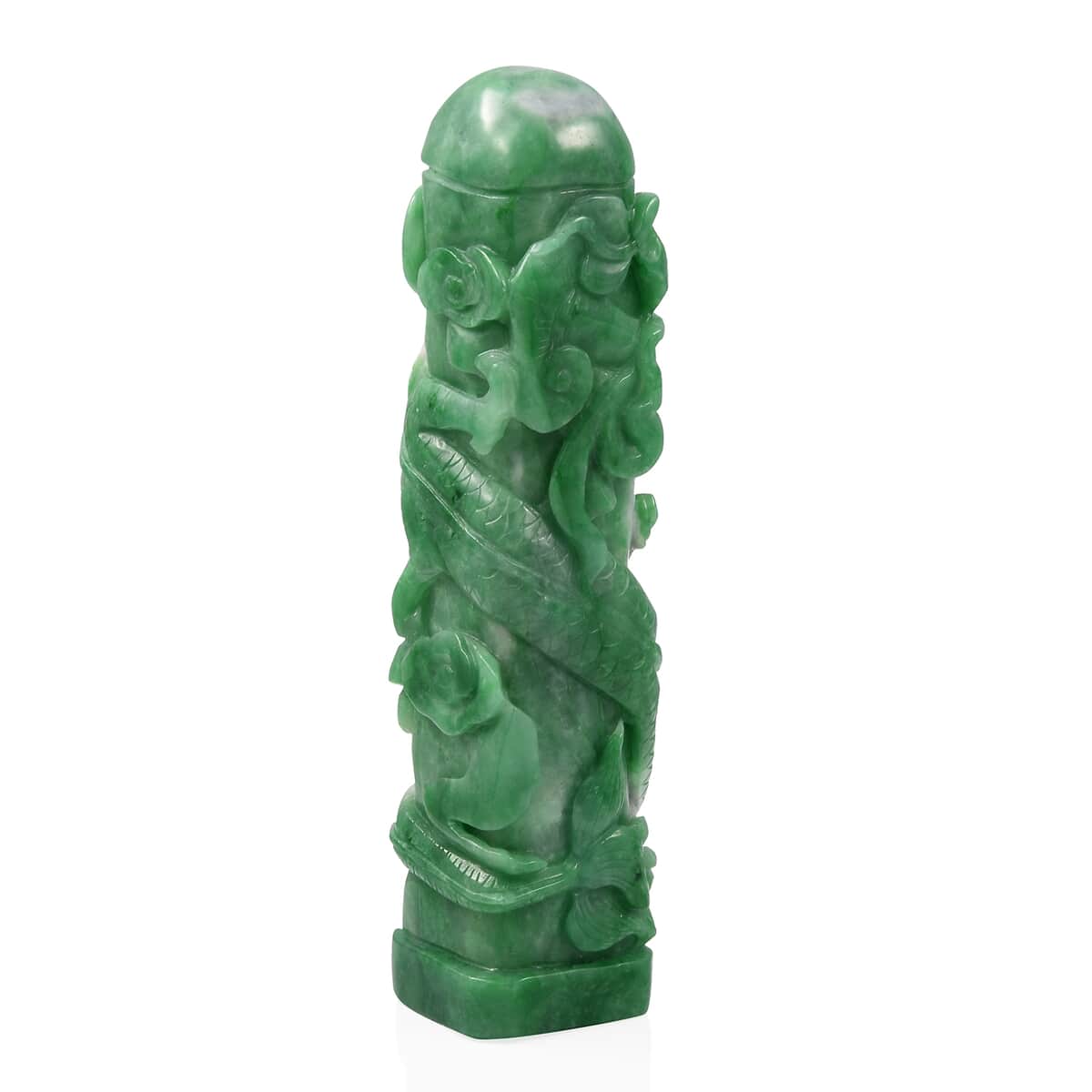 Green Jade (D) Column Dragon with Auspicious Clouds Decoration image number 3