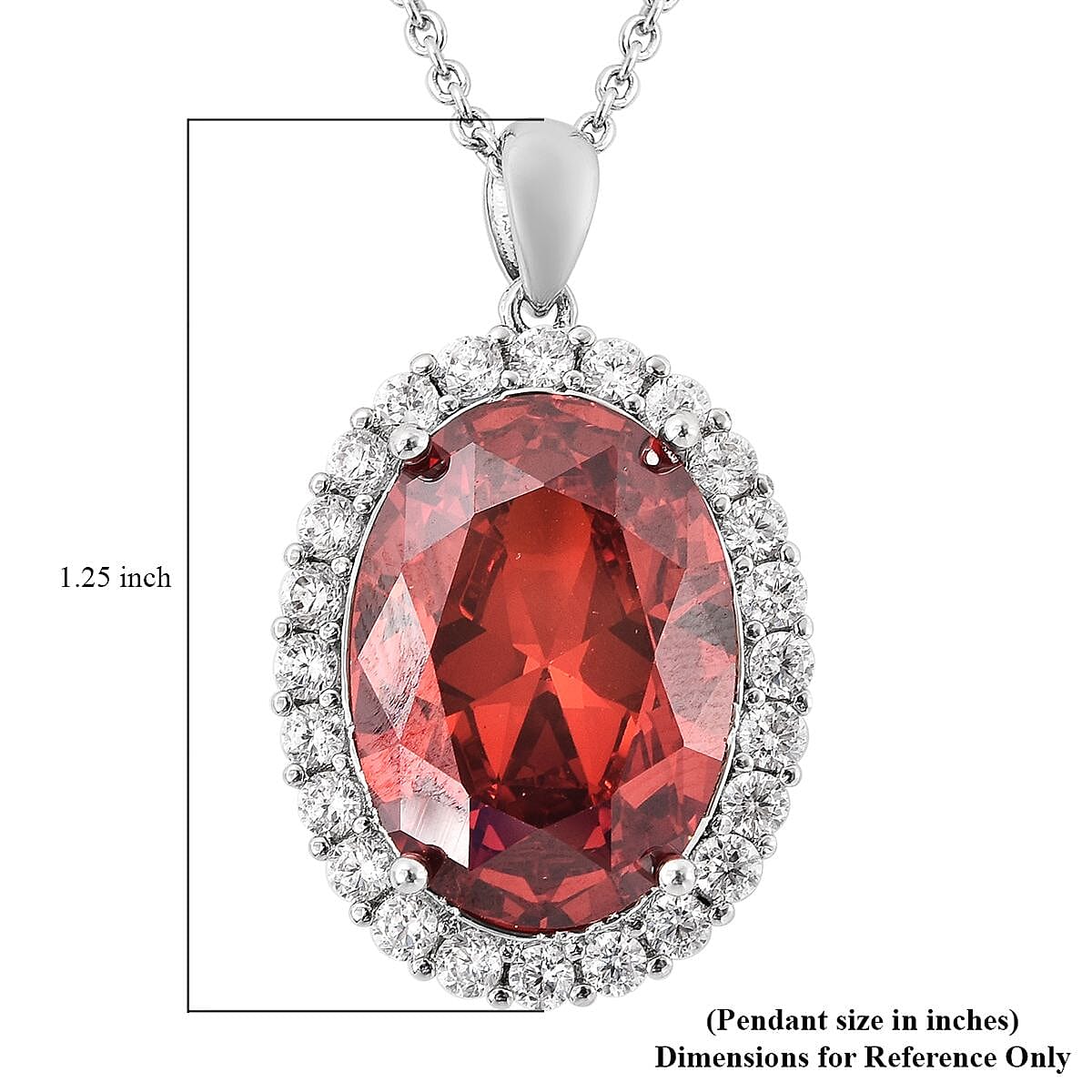 Simulated Red and White Diamond Halo Pendant in Silvertone with Stainless Steel Necklace 20 Inches