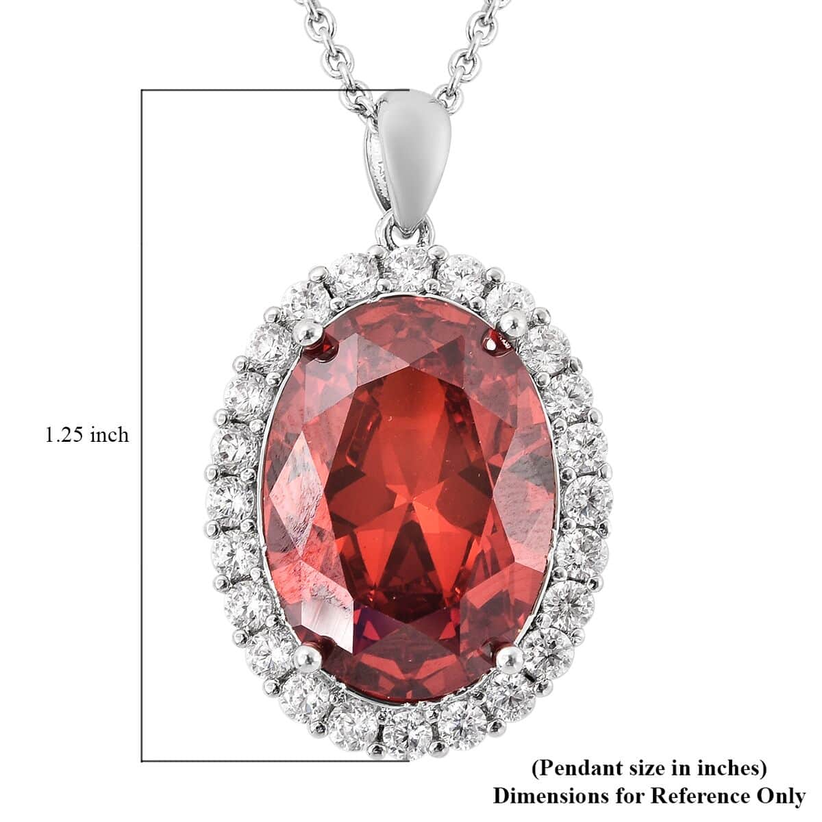 Simulated Red and White Diamond Halo Pendant in Silvertone with Stainless Steel Necklace 20 Inches 18.20 ctw image number 5