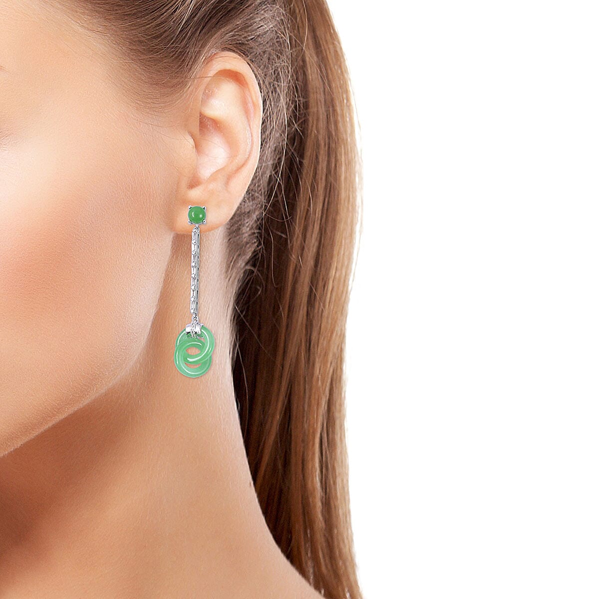 Green Jade (D) Carved, White Topaz Dangle Earrings in Sterling Silver 17.64 ctw image number 1