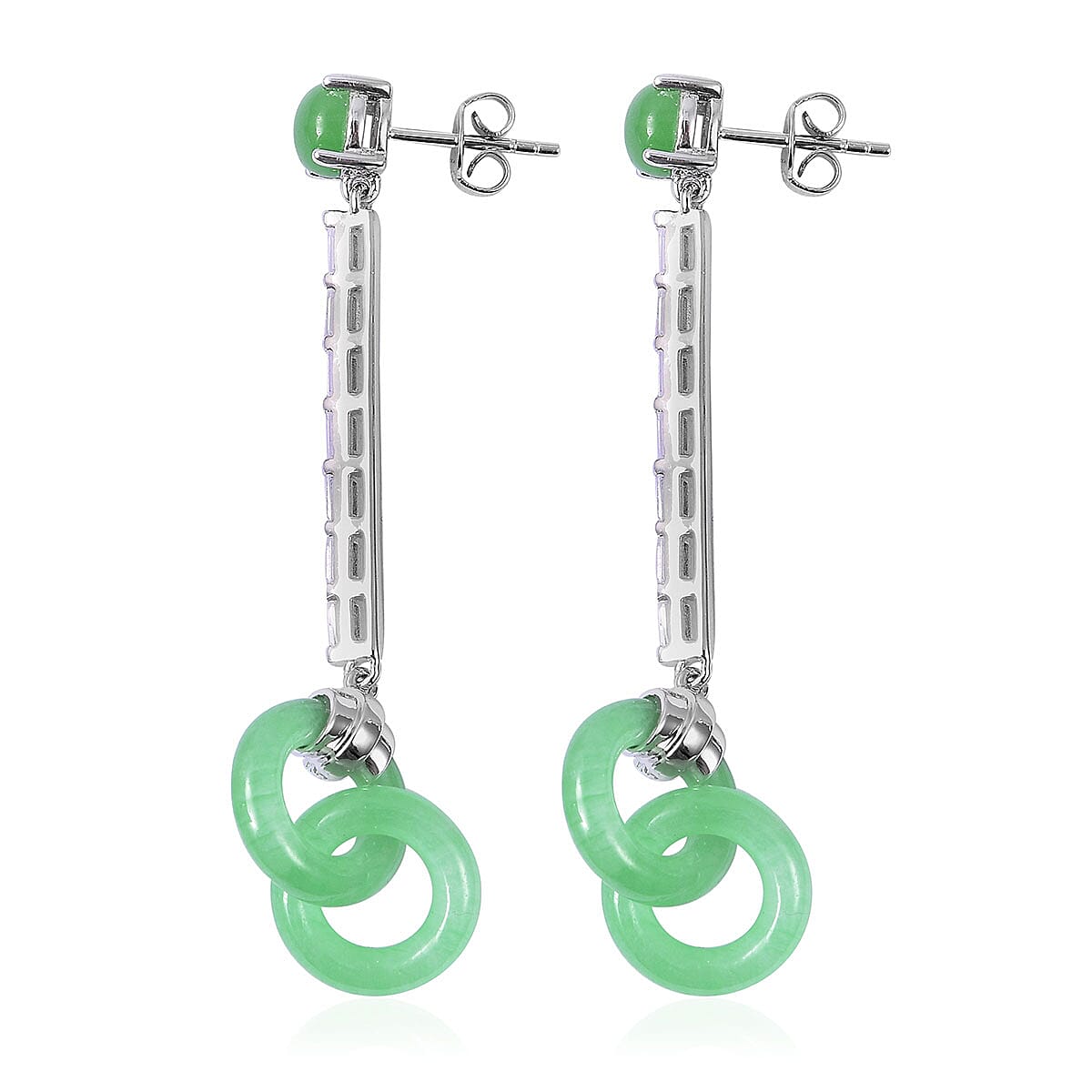 Green Jade (D) Carved, White Topaz Dangle Earrings in Sterling Silver 17.64 ctw image number 2