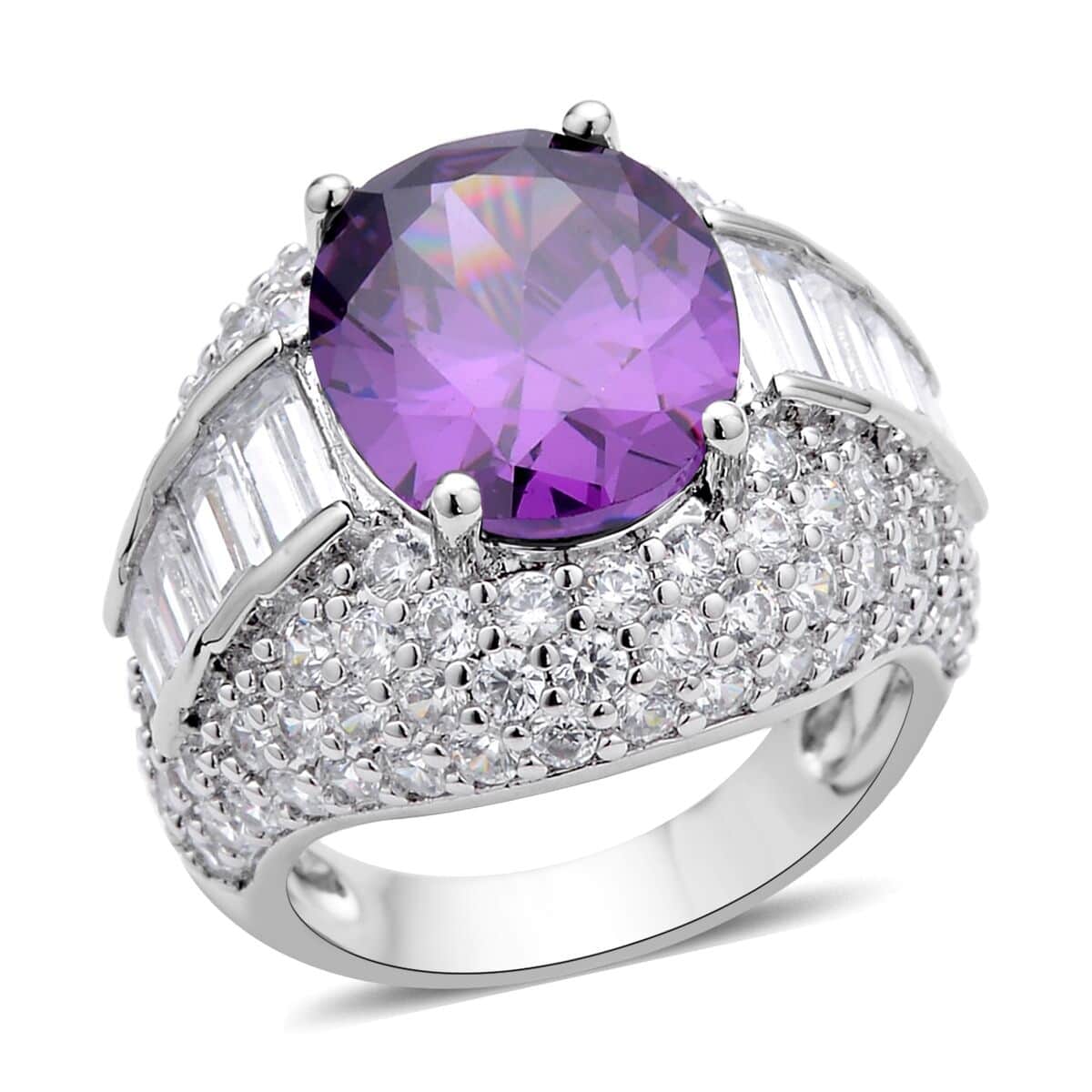 Simulated Purple and White Diamond Ring in Silvertone 12.00 ctw image number 0