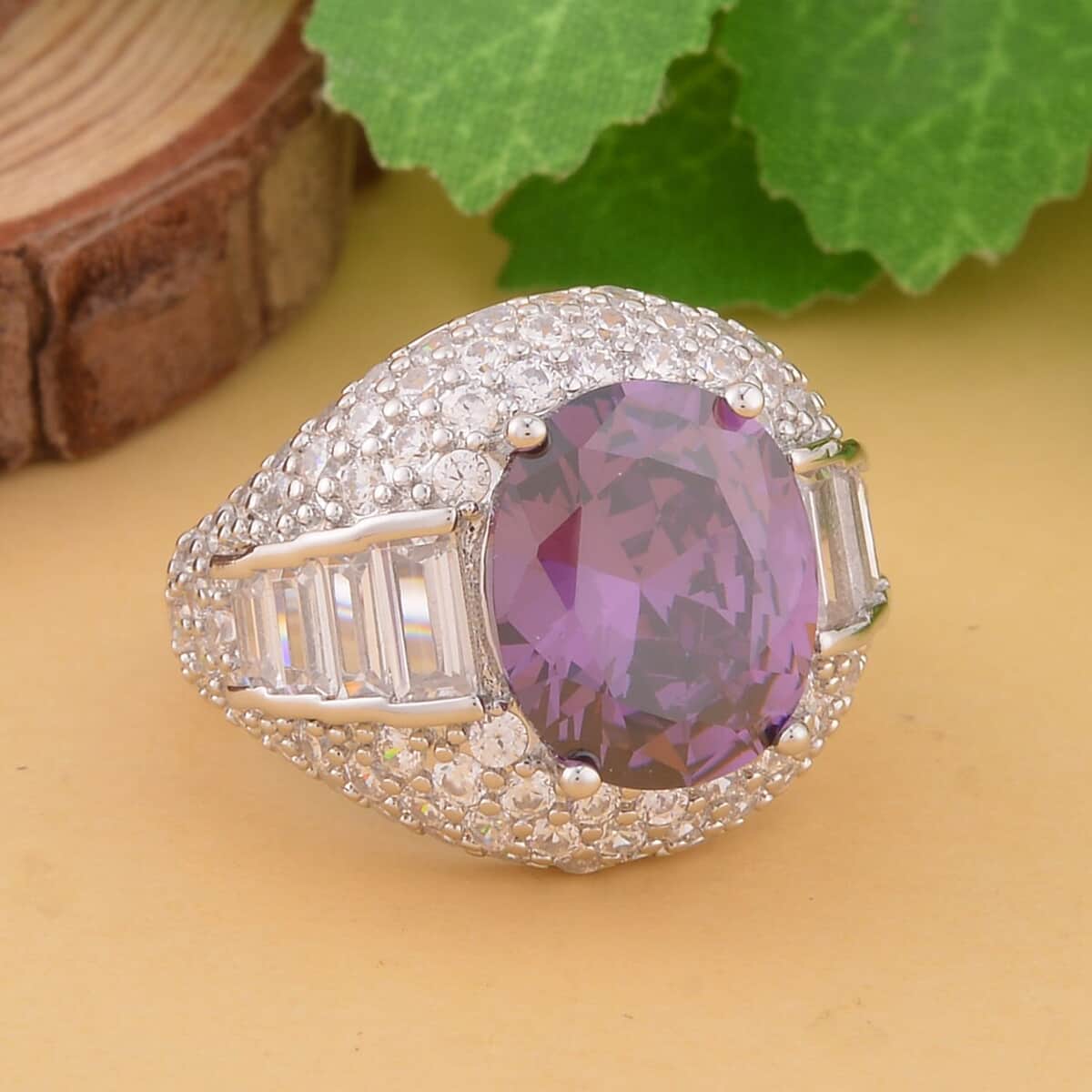 Simulated Purple and White Diamond Ring in Silvertone 12.00 ctw image number 1