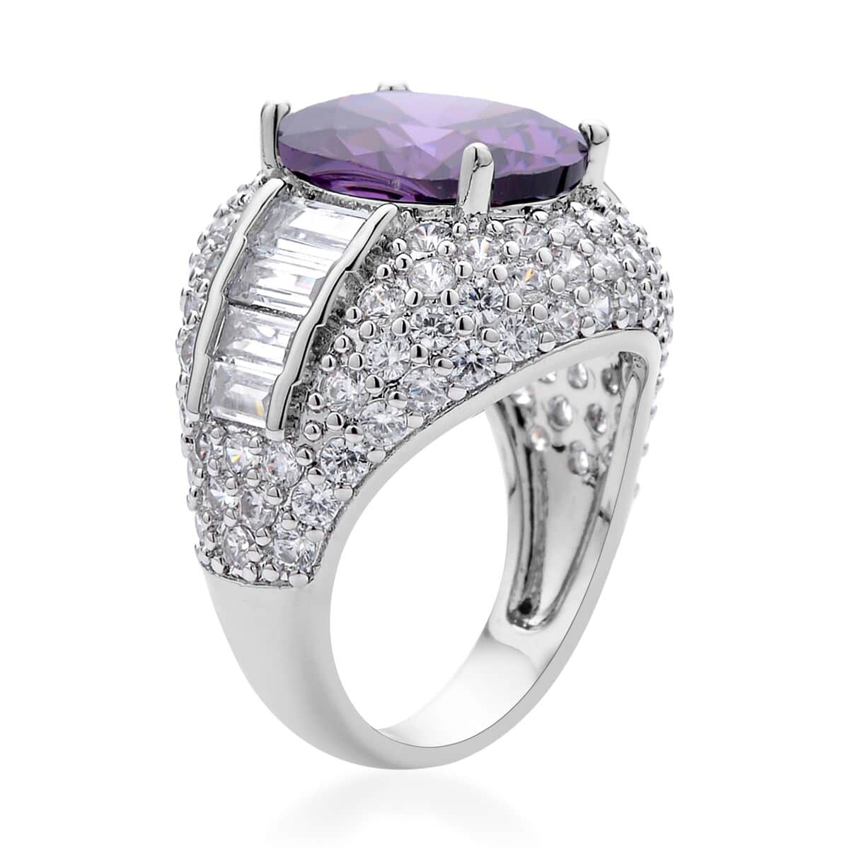 Simulated Purple and White Diamond Ring in Silvertone 12.00 ctw image number 3