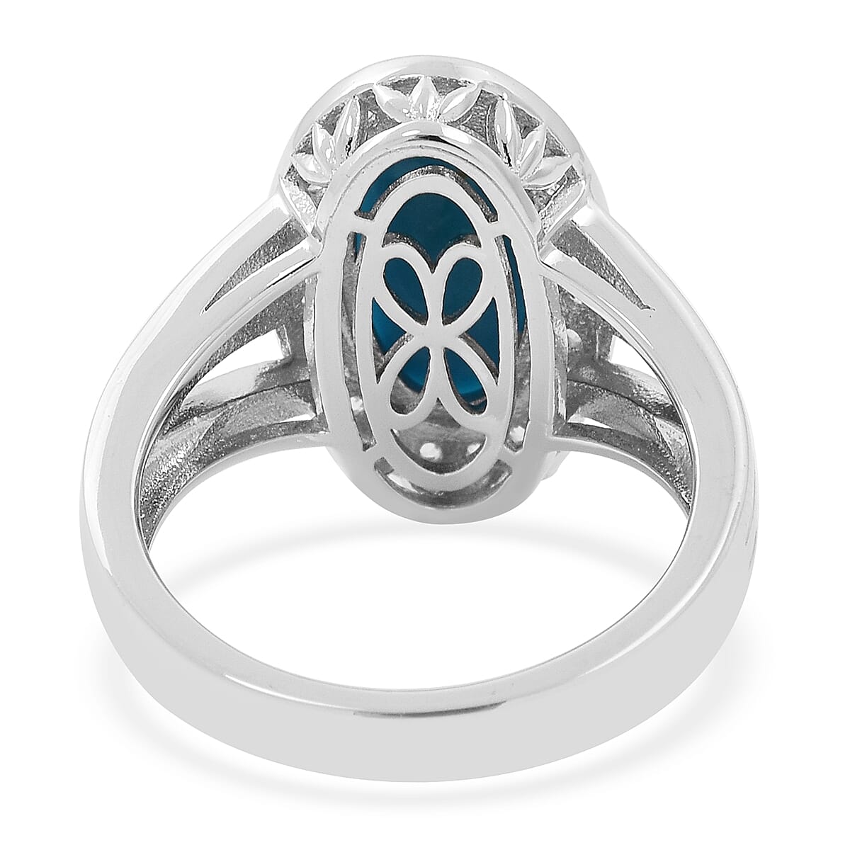 AMERICAN Natural Sleeping Beauty Turquoise and White Zircon Halo Ring in Sterling Silver (Size 9) 3.28 ctw image number 3