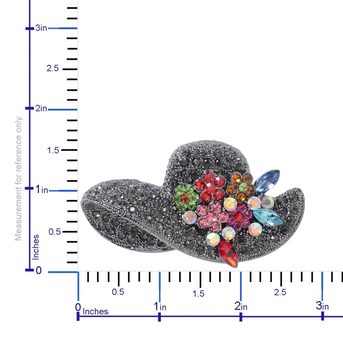 Set of 2 Simulated Multi Gemstone & Multi Austrian Crystal Hat and Butterfly Brooches in Silvertone image number 5