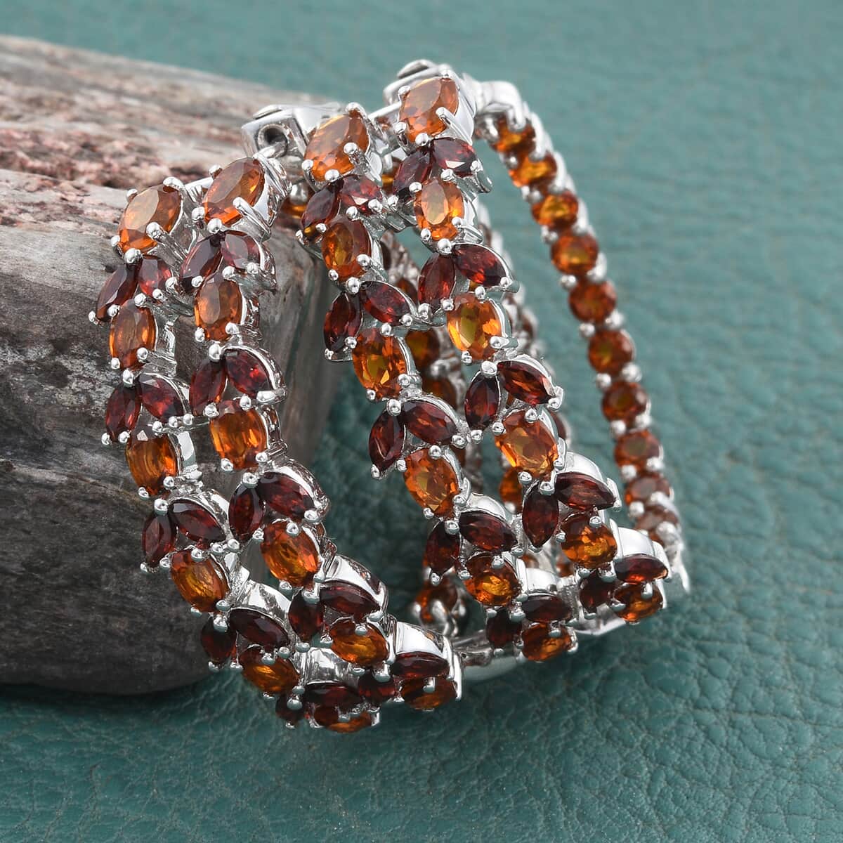 Santa Ana Madeira Citrine and Mozambique Garnet Inside Out Hoop Earrings in Platinum Over Sterling Silver 2.30 ctw image number 1