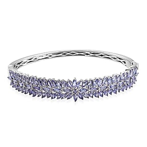 Tanzanite Bangle Bracelet in Platinum Over Sterling Silver 8 Inch 11.10 ctw