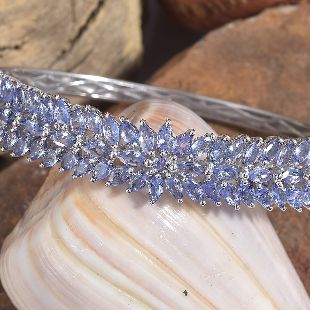 Tanzanite Bangle Bracelet in Platinum Over Sterling Silver 8 Inch 11.10 ctw image number 1