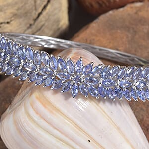 Tanzanite Bangle Bracelet in Platinum Over Sterling Silver 8 Inch 11.10 ctw