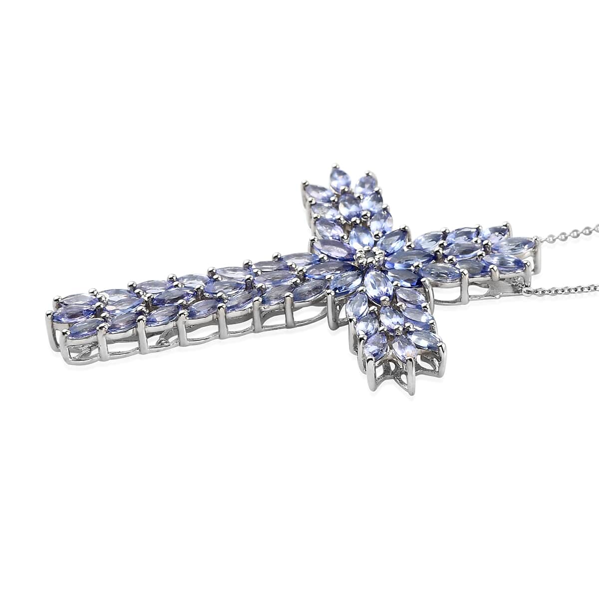 Tanzanite Cross Pendant Necklace 20 Inches in Platinum Over Sterling Silver 7.75 ctw image number 3