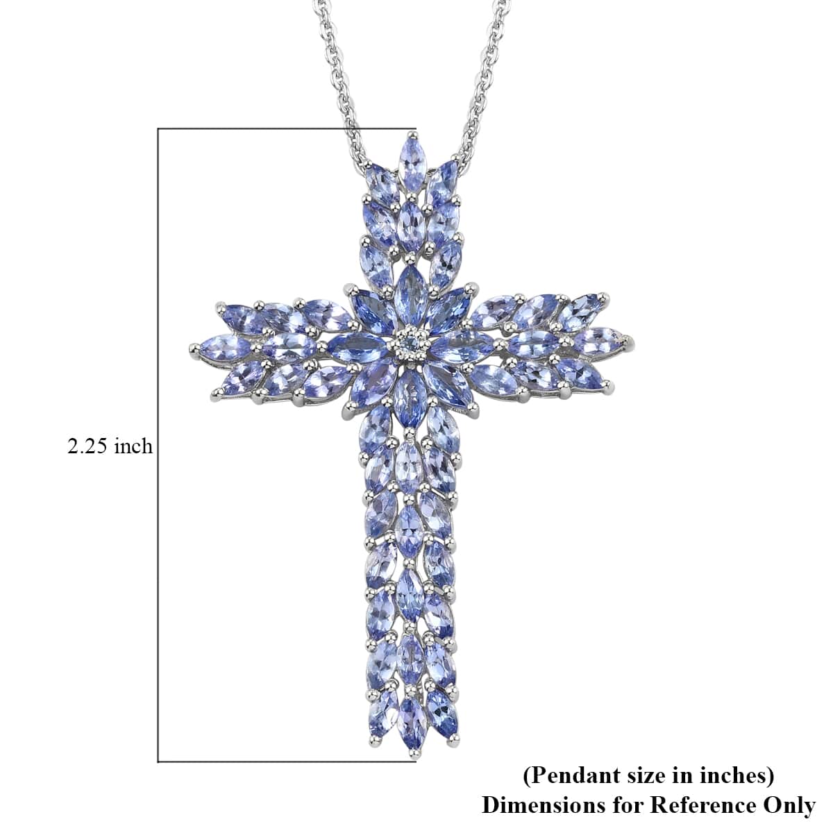 Tanzanite Cross Pendant Necklace 20 Inches in Platinum Over Sterling Silver 7.75 ctw image number 6