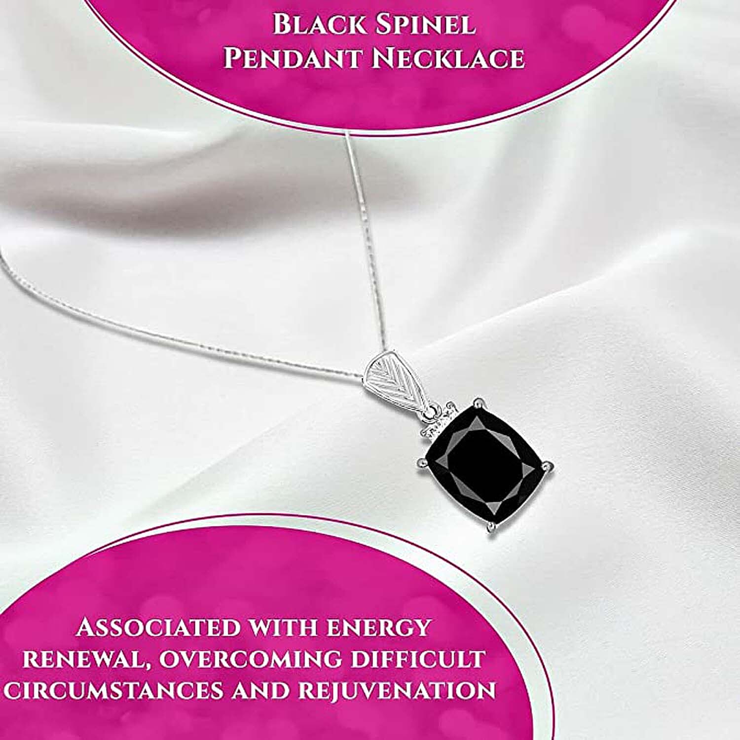 Thai Black Spinel and Simulated Diamond Magnetic Clasp Pendant in Sterling Silver with Stainless Steel Necklace 20 Inches 6.00 ctw