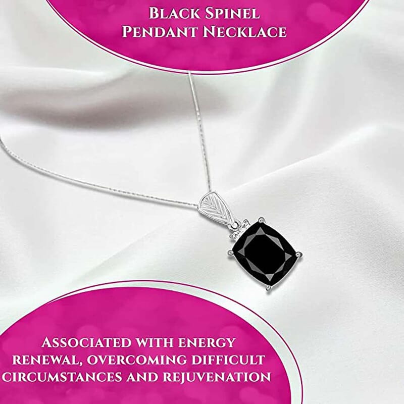 Thai Black Spinel and Simulated Diamond Magnetic Clasp Pendant in Sterling Silver with Stainless Steel Necklace 20 Inches 6.00 ctw