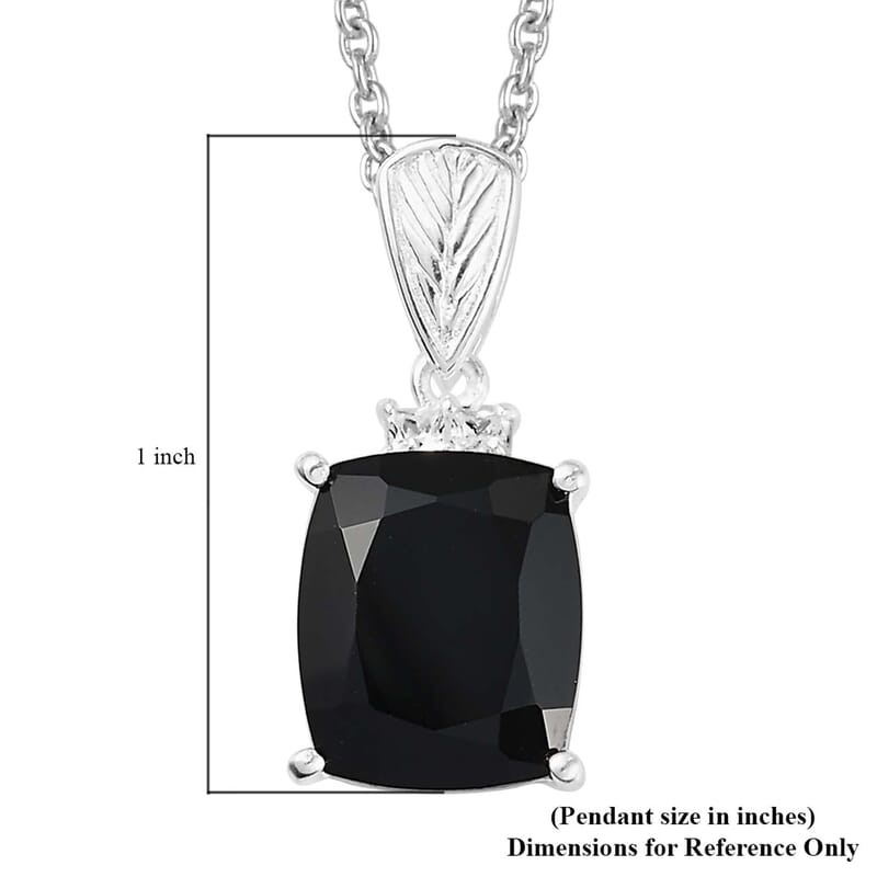 Thai Black Spinel and Simulated Diamond Magnetic Clasp Pendant in Sterling Silver with Stainless Steel Necklace 20 Inches 6.00 ctw
