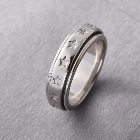 Sterling Silver Stars Spinner Band Ring, Promise Rings (Size 5.0) 6.20 Grams image number 4