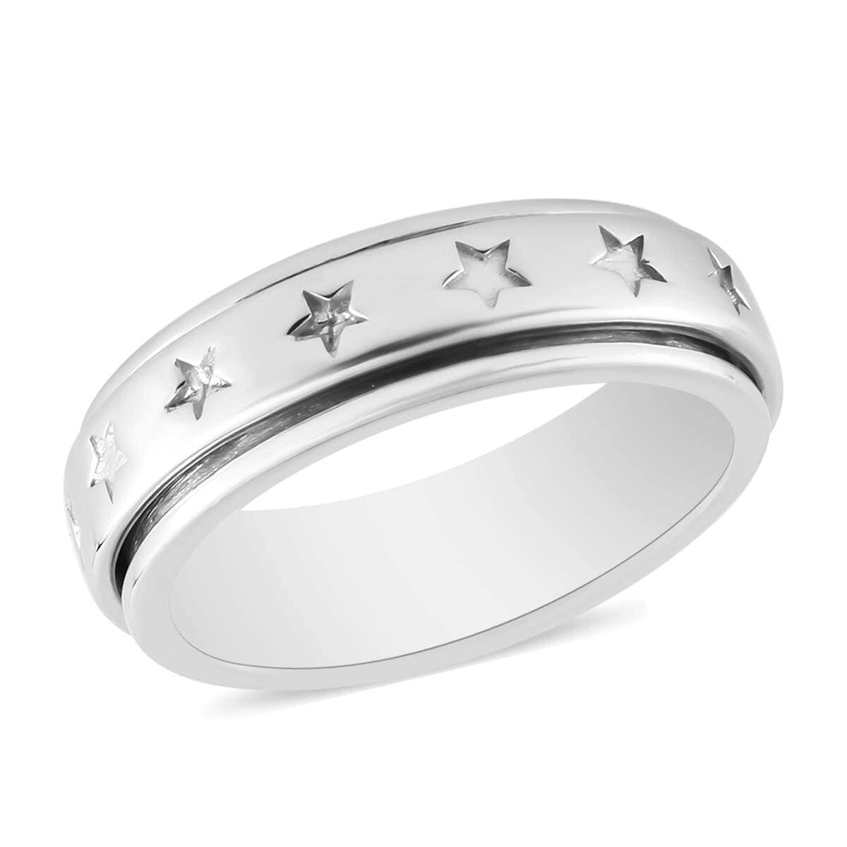 Sterling Silver Stars Spinner Band Ring, Promise Rings (Size 5.0) 6.20 Grams image number 5
