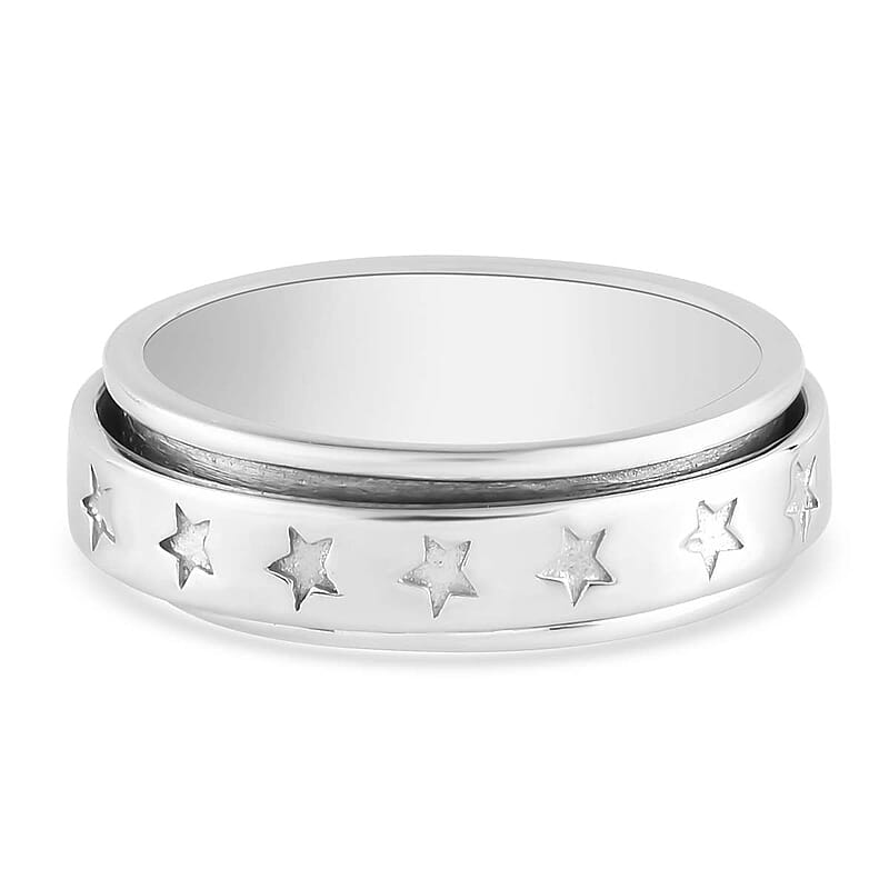 D'Joy Stars Spinner Band Ring in Sterling Silver Promise Rings (Size 6.0) 6.20 Grams