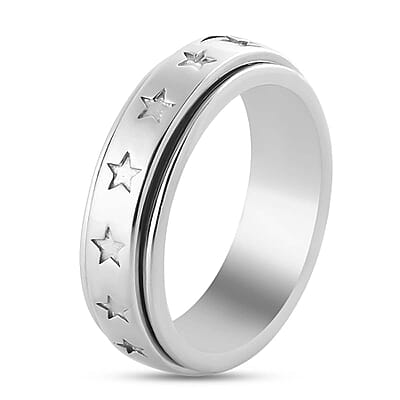 D'Joy Stars Spinner Band Ring in Sterling Silver Promise Rings (Size 6.0) 6.20 Grams