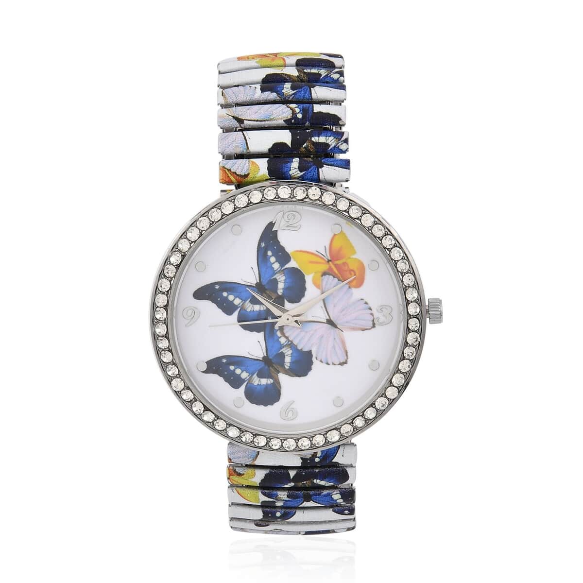 Strada Japanese Movement Bracelet Watch in Stainless Steel, Peacock and Butterfly Stretchable Watch with Austrian Crystals Studded Stretch Band Wrist