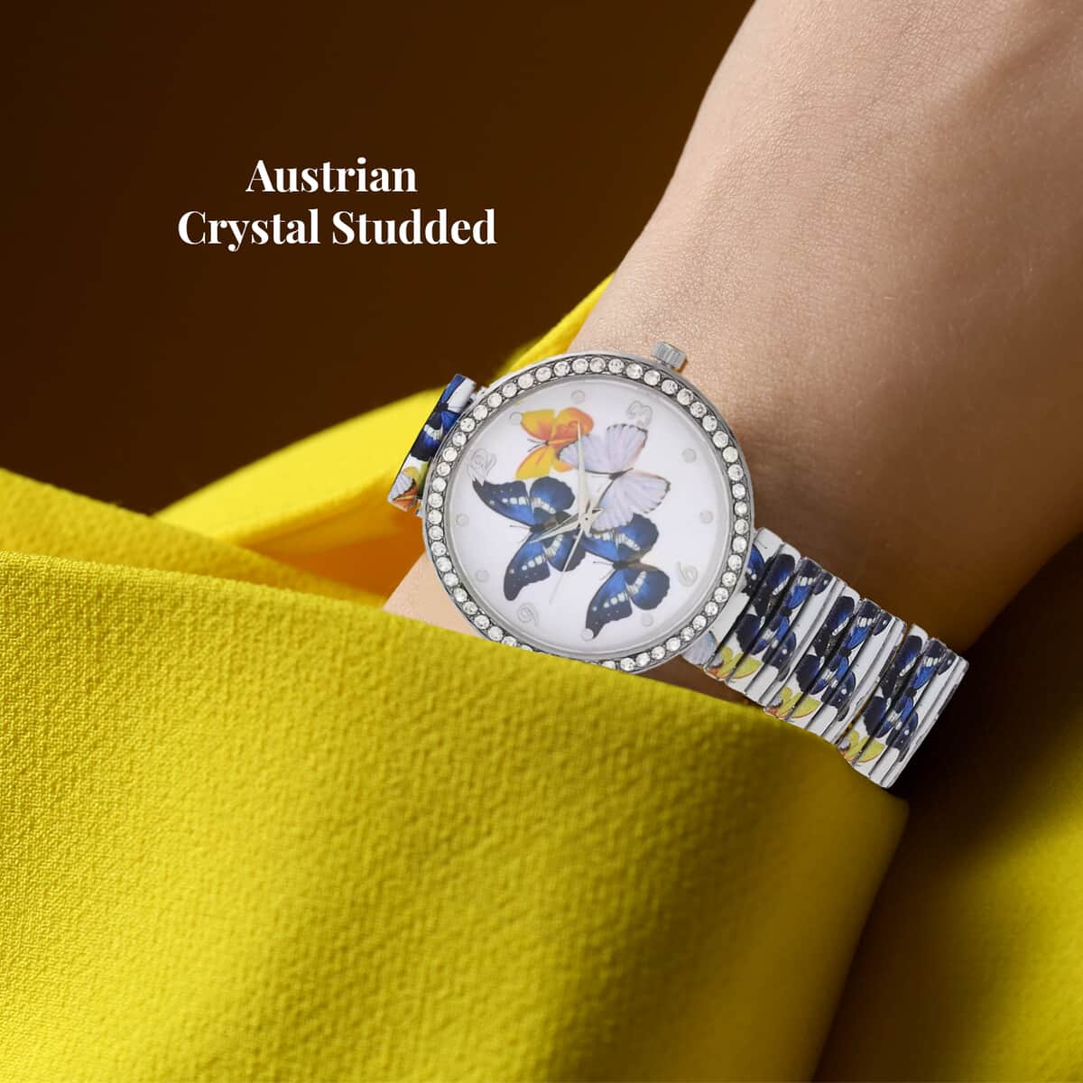 Strada Japanese Movement Bracelet Watch in Stainless Steel, Butterfly Stretchable Watch with Austrian Crystals Studded Stretch Band Wrist Watch, Stretchable Animal Watches for Women (42.40mm) 6.75-7.25 Inches image number 3