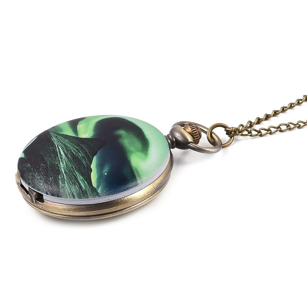 Strada Japanese Movement Northern Lights Pocket Watch in Goldtone with Chain 32 Inches image number 1