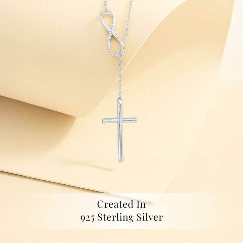 Sterling Silver Cross Infinity Lariat Necklace (16-18 in) (4.0 g)