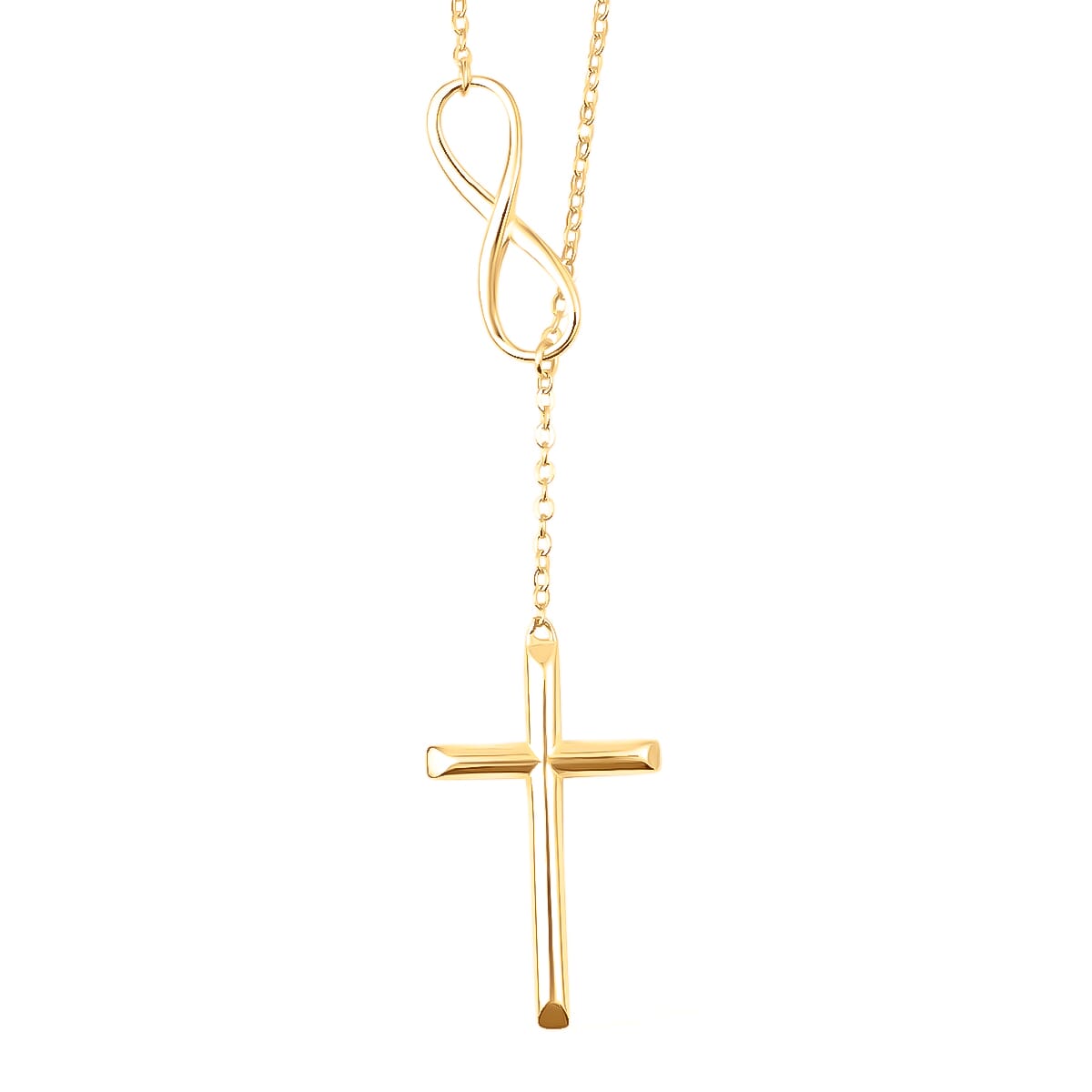 14K Yellow Gold Over Sterling Silver Cross Infinity Lariat Necklace 16-18 Inches 4.10 Grams image number 0