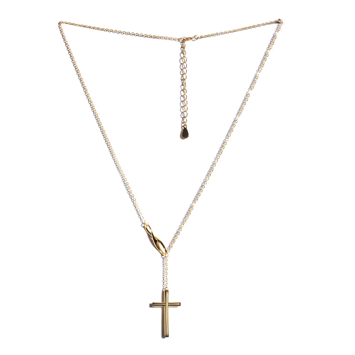 14K Yellow Gold Over Sterling Silver Cross Infinity Lariat Necklace 16-18 Inches 4.10 Grams image number 1