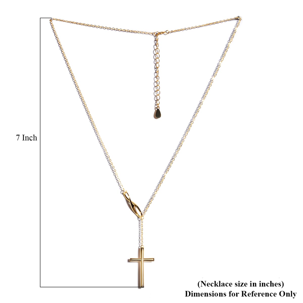 14K Yellow Gold Over Sterling Silver Cross Infinity Lariat Necklace 16-18 Inches 4.10 Grams image number 3