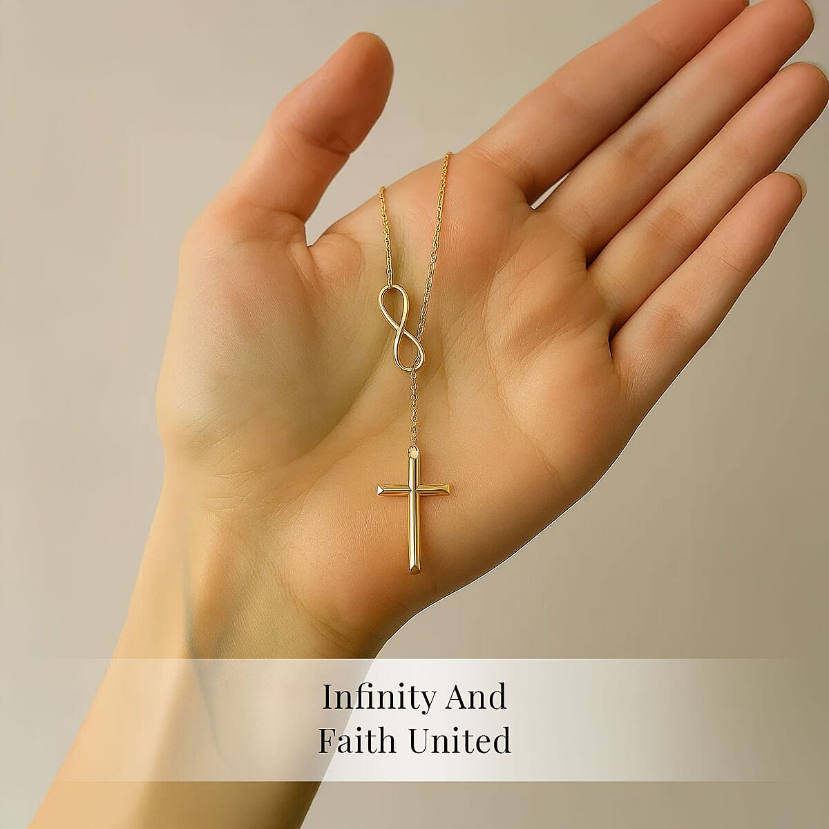 14K Yellow Gold Over Sterling Silver Cross Infinity Lariat Necklace 16-18 Inches 4.10 Grams image number 4