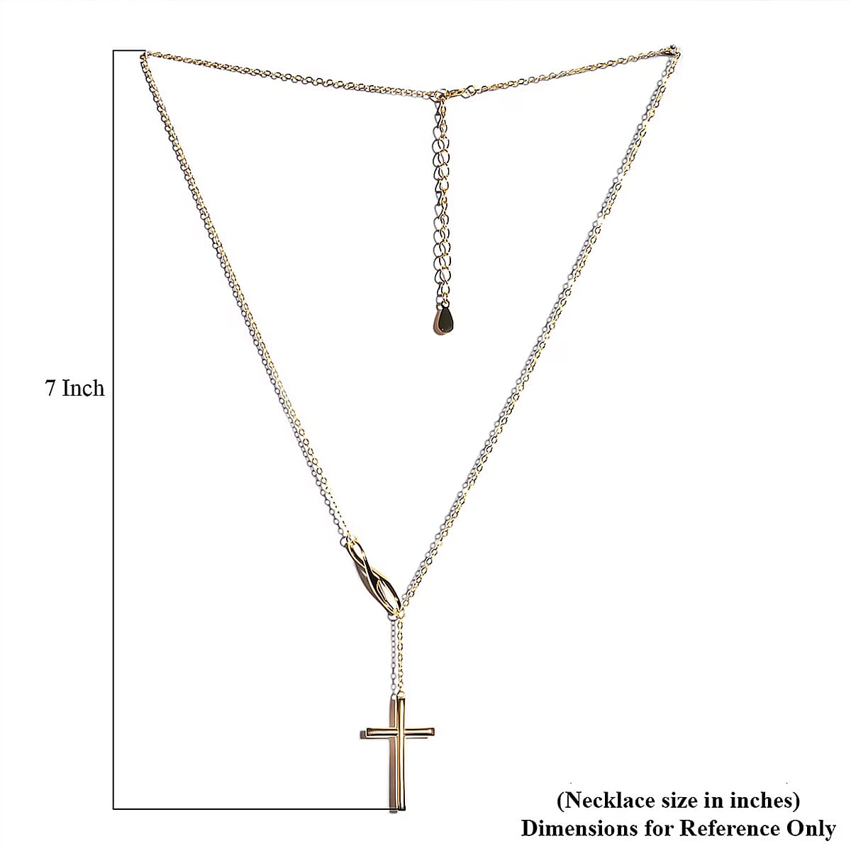 14K Yellow Gold Over Sterling Silver Cross Infinity Lariat Necklace 16-18 Inches 4.10 Grams image number 5