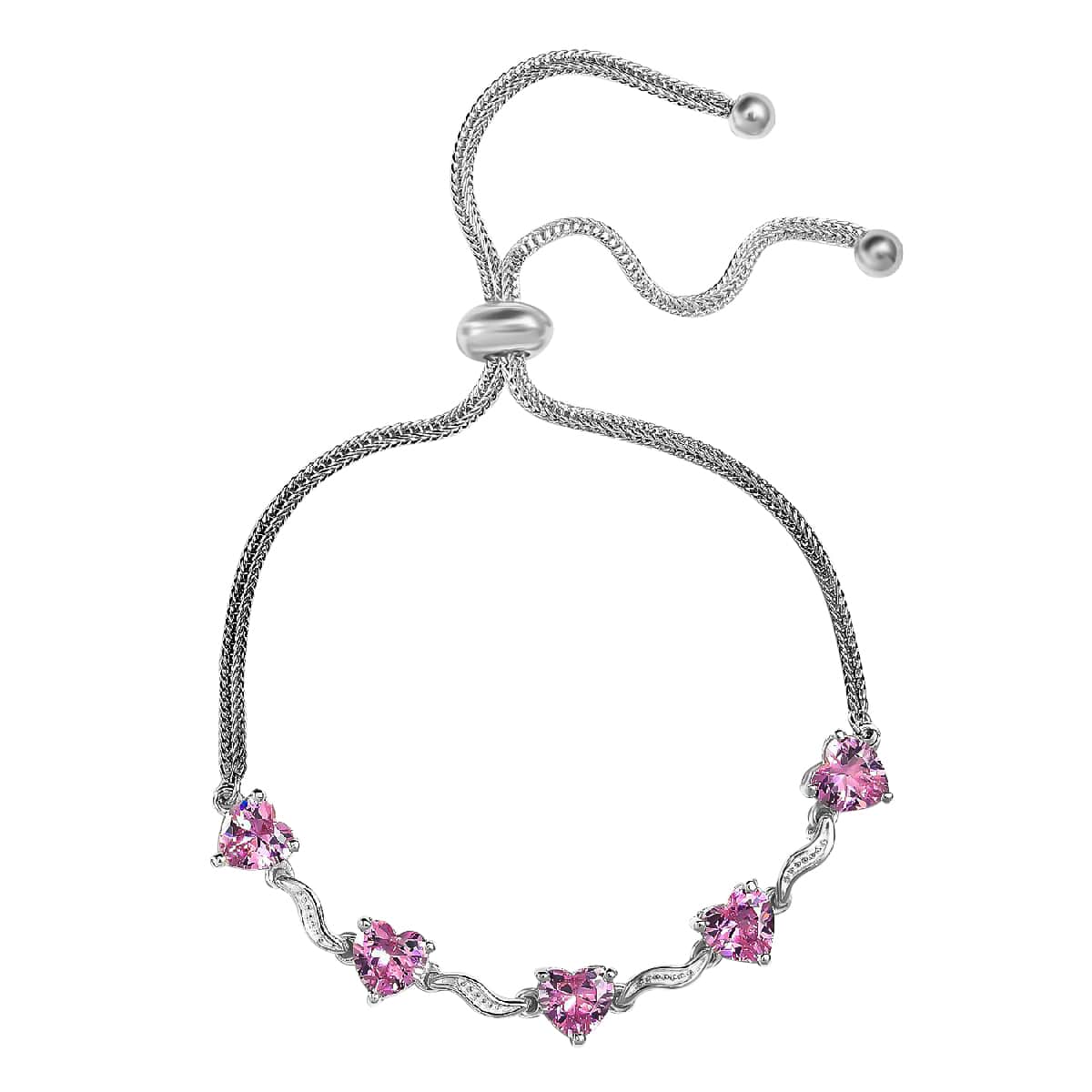 Simulated Pink Sapphire Bracelet in Sterling Silver with Stainless Steel Chain Bolo 6.65 ctw image number 0