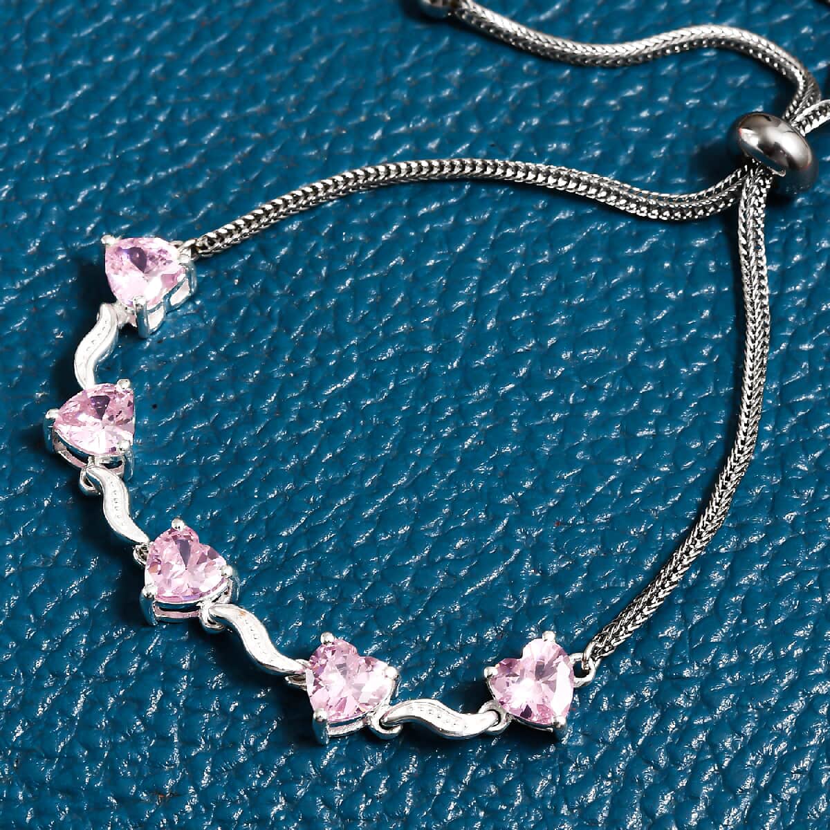 Simulated Pink Sapphire Bracelet in Sterling Silver with Stainless Steel Chain Bolo 6.65 ctw image number 1