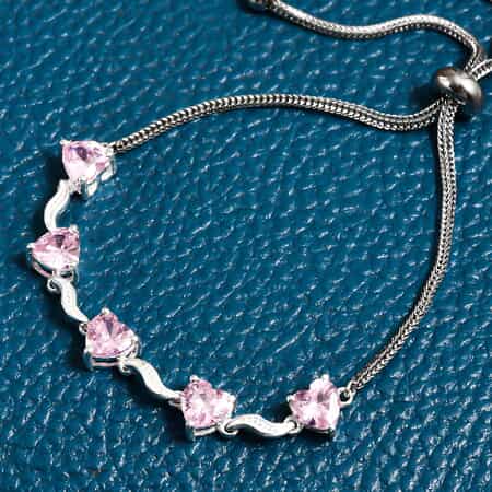 Simulated Pink Sapphire Bolo Bracelet in Stainless Steel and Sterling Silver image number 1
