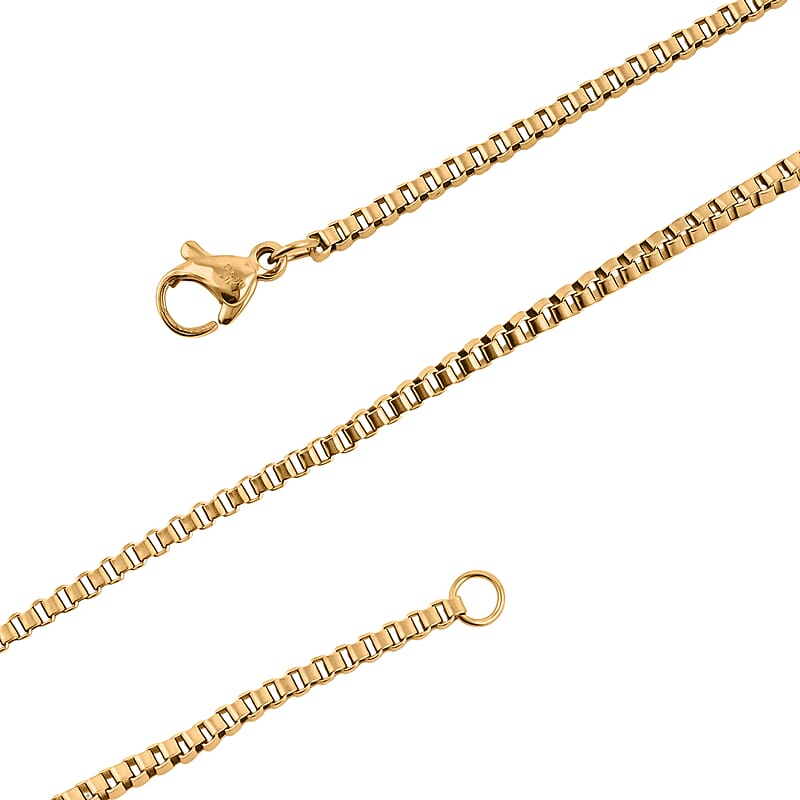 Set of 5 Figaro, Curb, Popcorn, Bismark and Box Chains 20 Inches in ION Plated Yellow Gold Stainless Steel