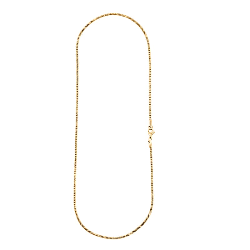 Set of 5 Figaro, Curb, Popcorn, Bismark and Box Chains 20 Inches in ION Plated Yellow Gold Stainless Steel