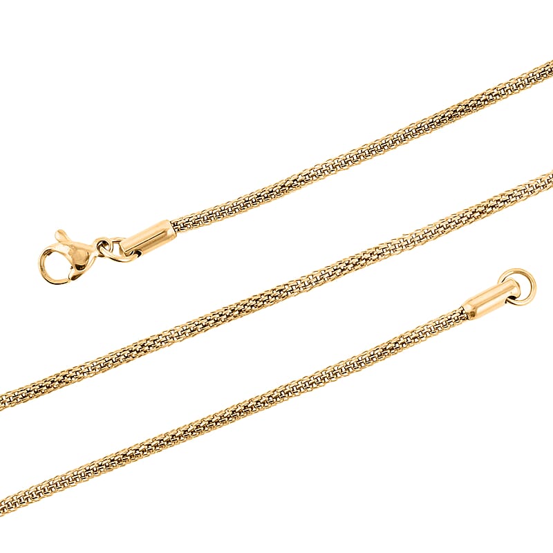 Set of 5 Figaro, Curb, Popcorn, Bismark and Box Chains 20 Inches in ION Plated Yellow Gold Stainless Steel