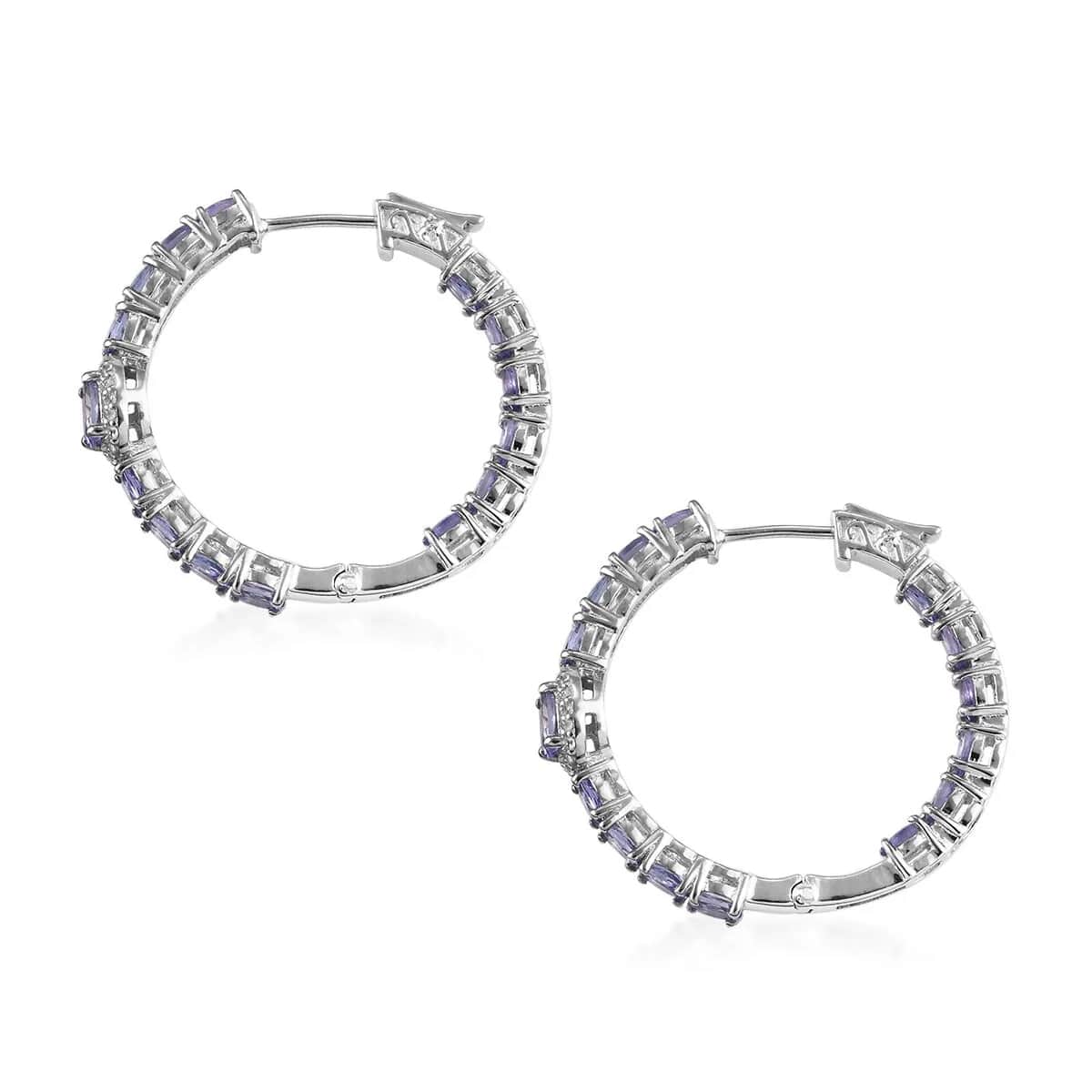 Tanzanite Zircon Earrings in Platinum Over Sterling Silver, Inside Out Latch Back Hoops, Anniversary Gifts 6.35 ctw image number 4