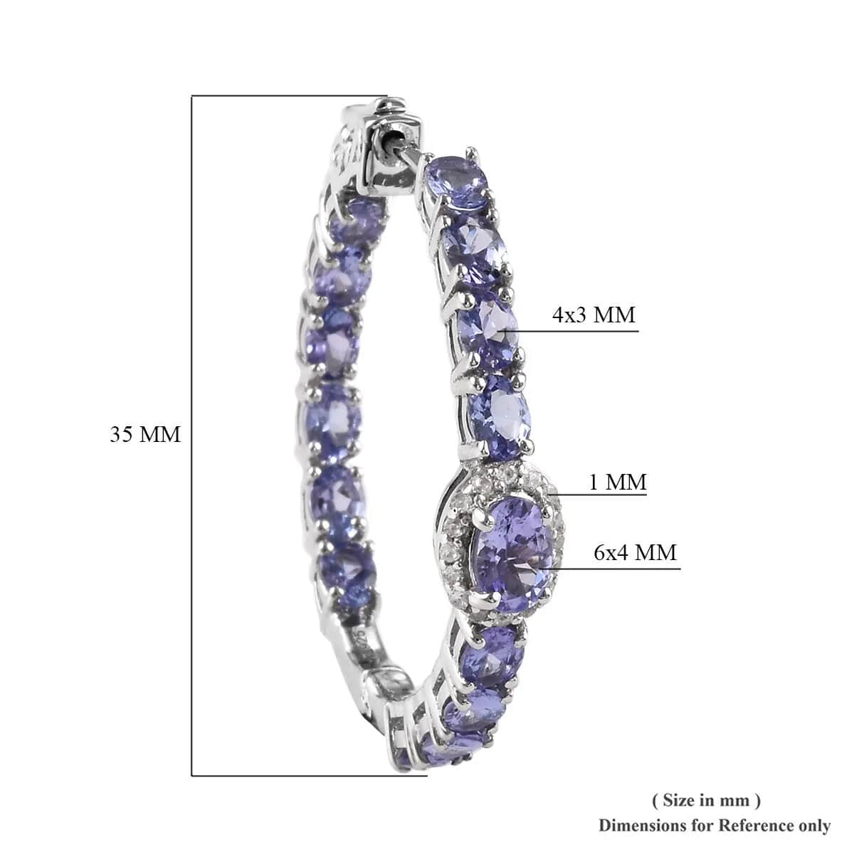 Tanzanite Zircon Earrings in Platinum Over Sterling Silver, Inside Out Latch Back Hoops, Anniversary Gifts 6.35 ctw image number 5