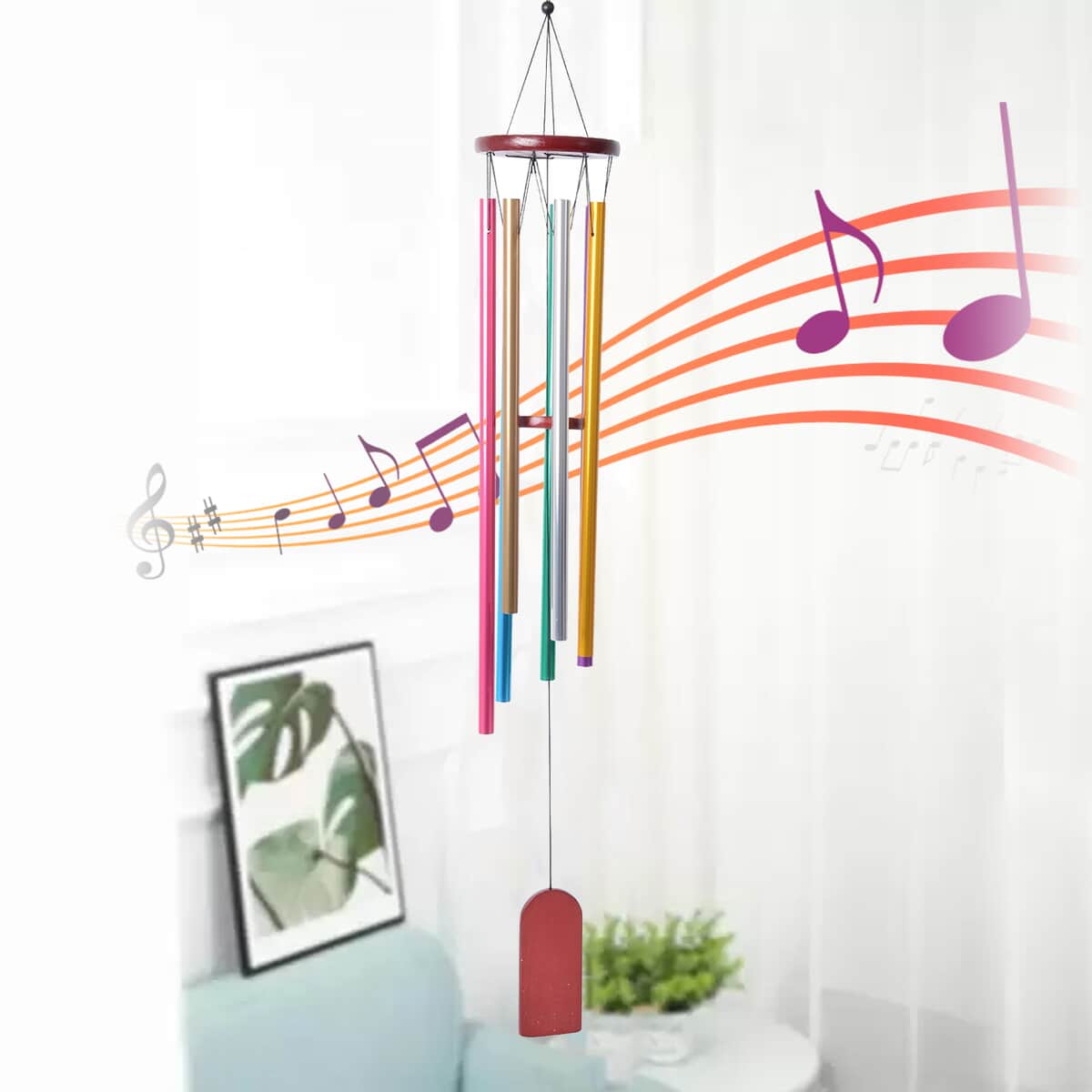 Multi Color 7 Tubes Wooden Wind Chime in Silvertone (37 in) image number 1