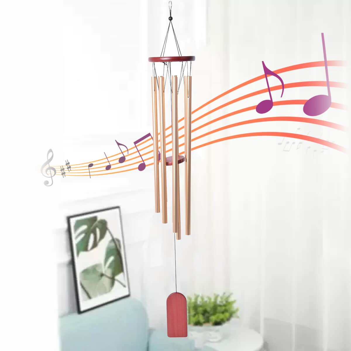 7 Tubes Wooden Wind Chime in Rosetone image number 1