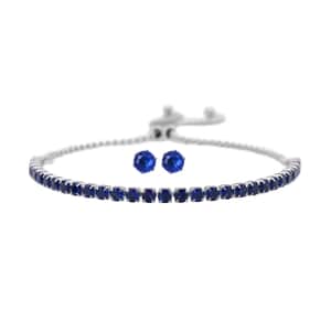 Simulated Blue Diamond Earrings Tennis Bracelet in Stainless Steel, Adjustable Bolo Bracelet, Solitaire Stud Earrings, Jewelry Gifts For Women 6.00 ctw