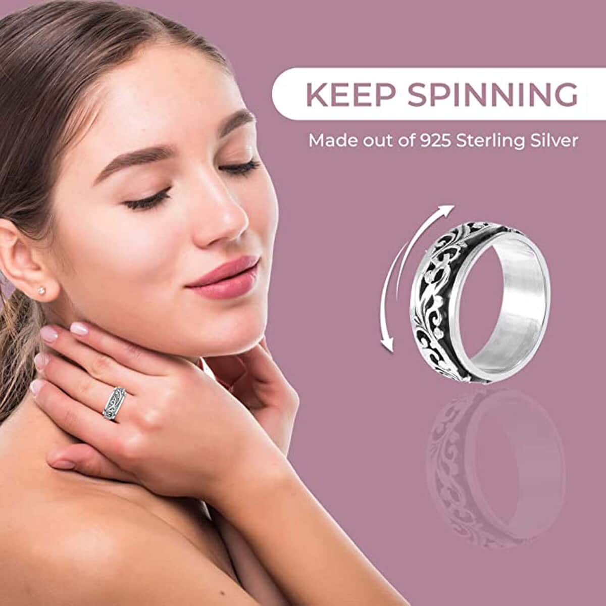 Sterling Silver Spinner Band Ring, Anxiety Ring for Women, 925 Sterling Silver Spinner Ring, Fidget Rings for Anxiety for Women, Stress Relieving Anxiety Ring, Promise Rings (Size 10.0) (7.65 g) image number 4