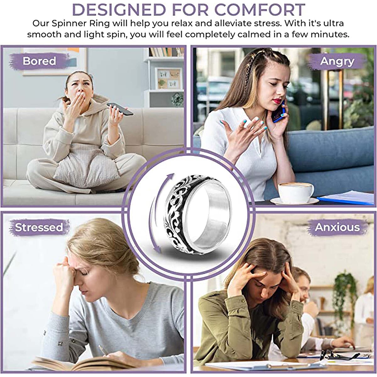 Spinner Band Ring in Sterling Silver, Anxiety Ring for Women, 925 Sterling Silver Spinner Ring, Fidget Rings for Anxiety for Women, Stress Relieving Anxiety Ring, Promise Rings (Size 5.0) (7.65 g) image number 3