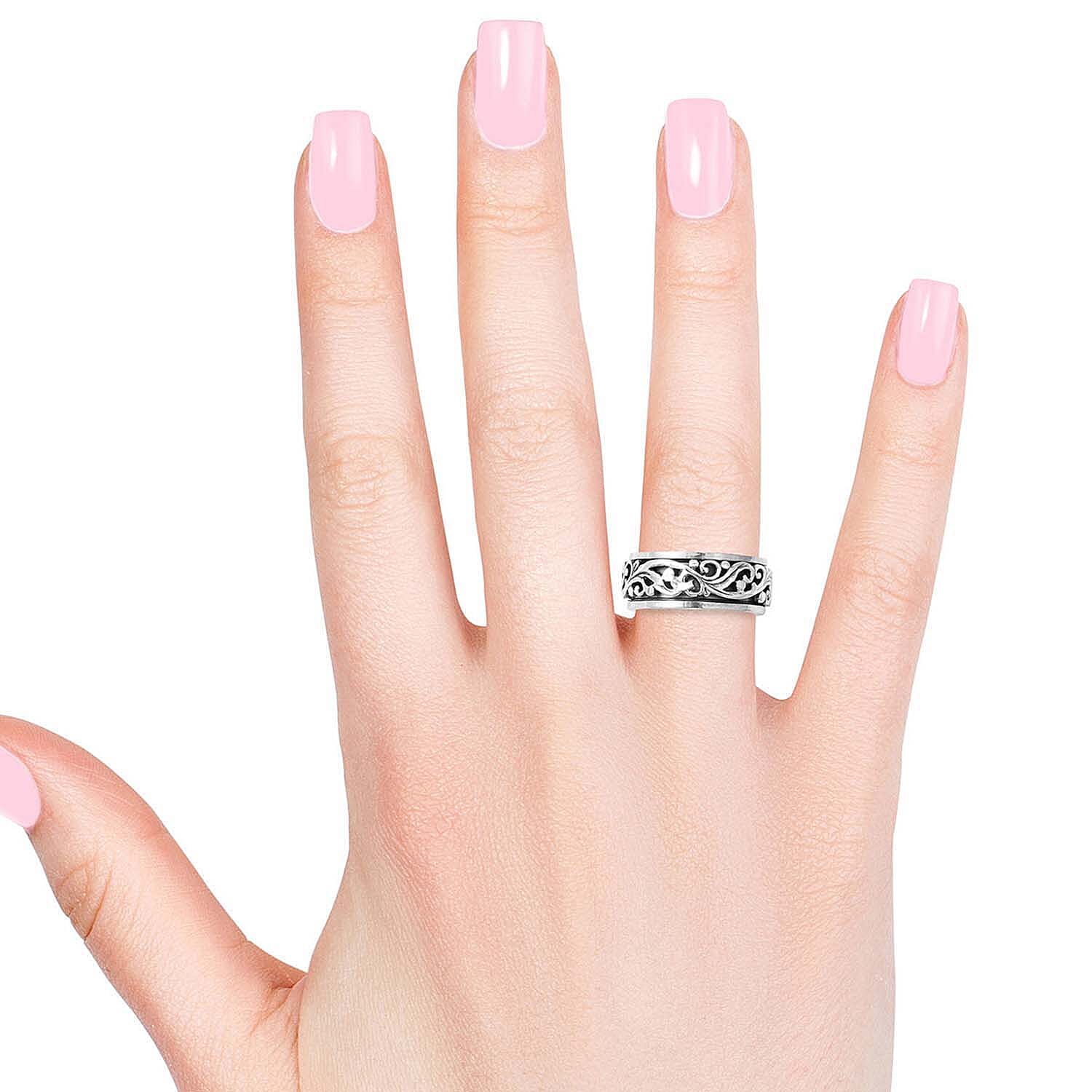 Spinner Band Ring in Sterling Silver, Anxiety Ring for Women, 925 Sterling Silver Spinner Ring, Fidget Rings for Anxiety for Women, Stress Relieving Anxiety Ring, Promise Rings (Size 8.0) (7.65 g)