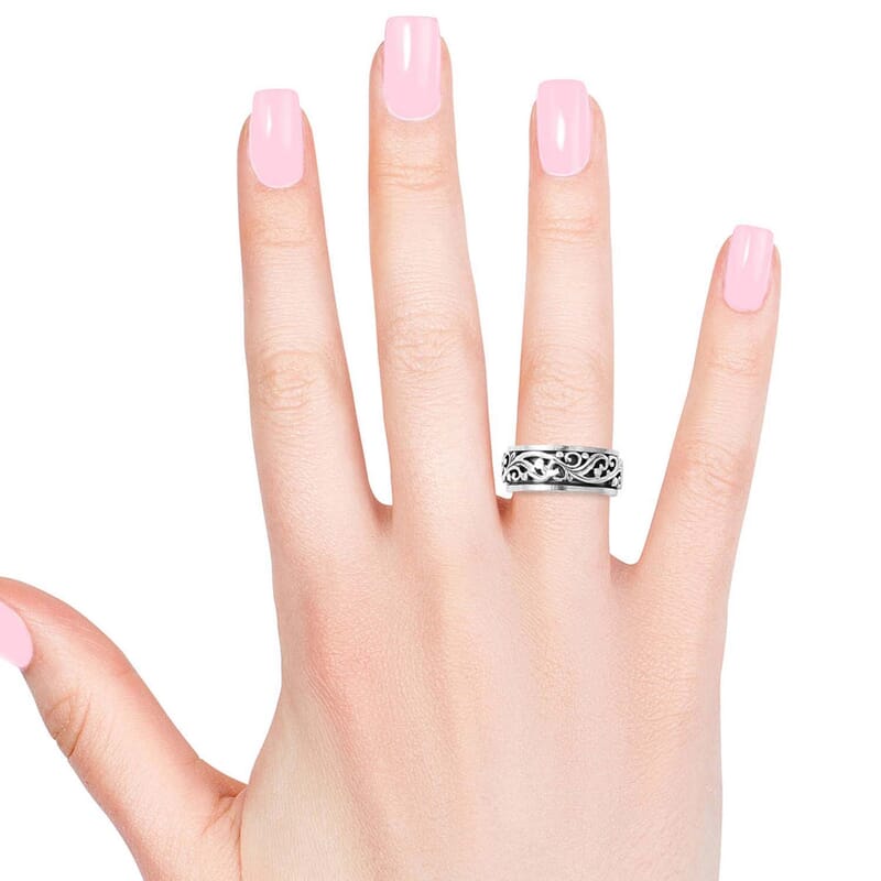 Spinner Band Ring in Sterling Silver, Anxiety Ring for Women, 925 Sterling Silver Spinner Ring, Fidget Rings for Anxiety for Women, Stress Relieving Anxiety Ring, Promise Rings (Size 8.0) (7.65 g)